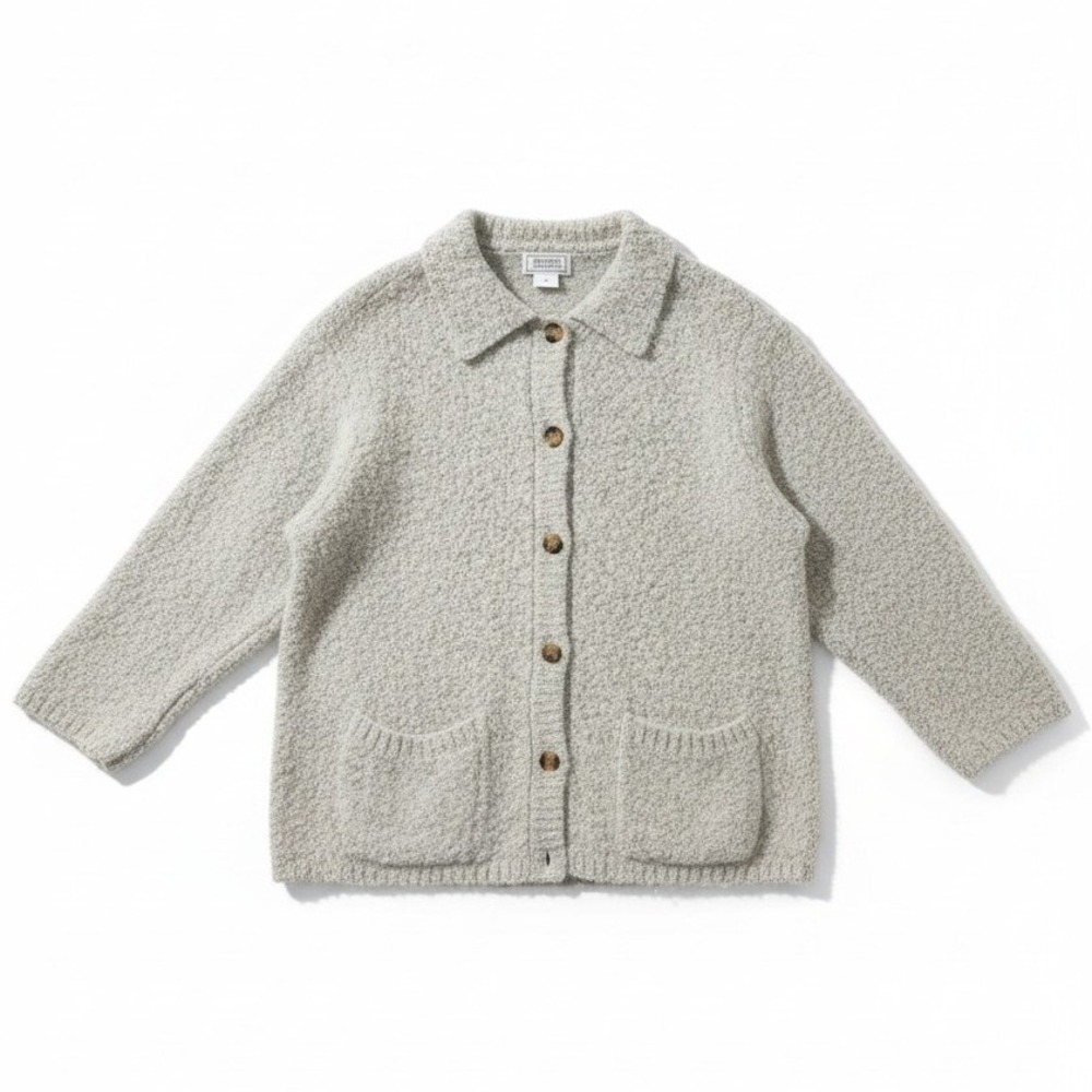 Jennifer Moore Grey Boucle Wool Blend Button Front Cardigan, Woman's L Sweater